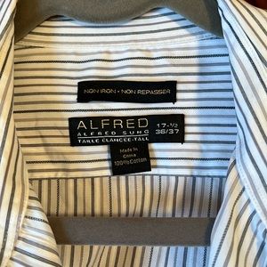 Alfred Sung Men’s Tall Dress Shirt 17.5 Neckline White & Grey Pin Stripe Quality